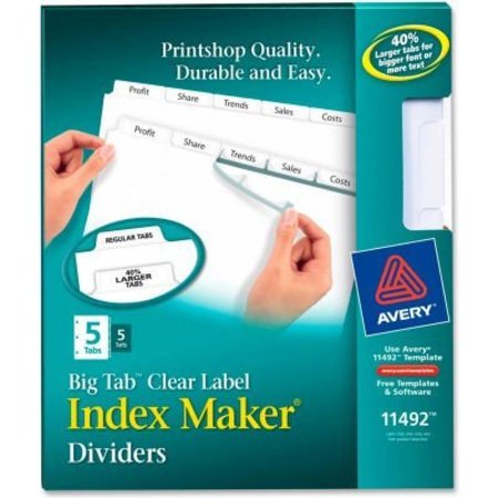 AVERY DENNISON Avery Big Tab Index Maker Clear Label Divider, 8.5"x11", 5 Tabs, 5 Sets, White/White 11492